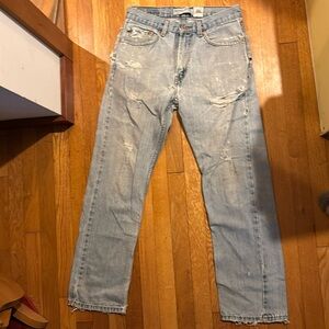 Men’s 505 regular fit Levi’s faded light blue jeans destroyed size 32x32